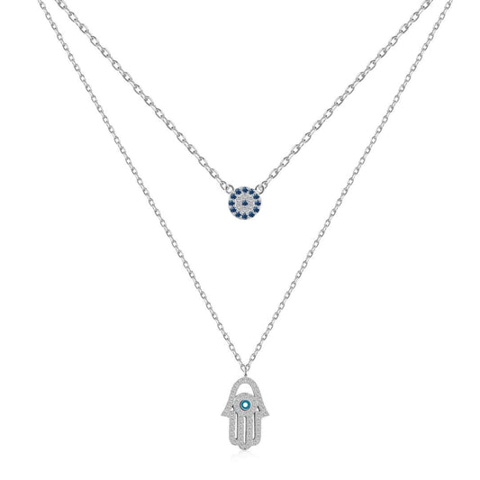 [AuraEcho]Demon Eye Hamsa Palm Necklace