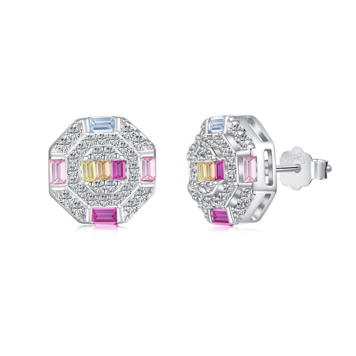 [AuraEcho]Ornate Colorful Octagon Shape Daily Earrings