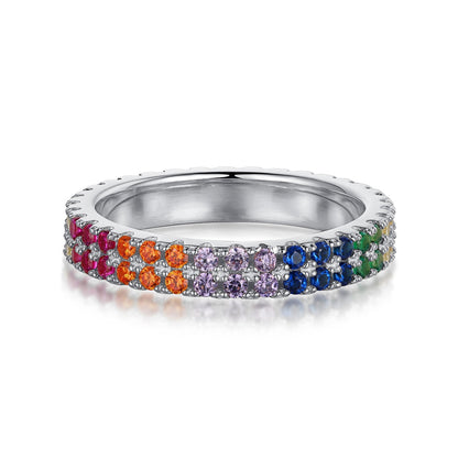 [AuraEcho]Unique Colorful Round Cut Tennis Ring
