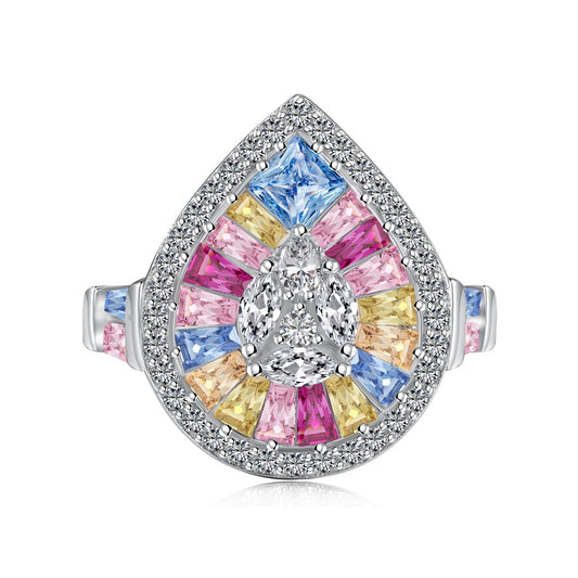 [AuraEcho]Elegant Colorful Water Drop Shape Banquet Ring