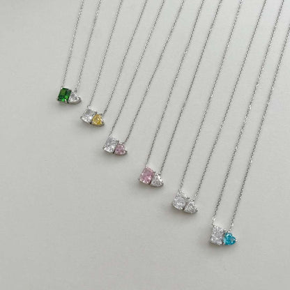[AuraEcho]Dazzling Square & Heart Shape Necklace