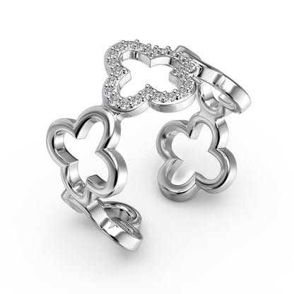 [AuraEcho]Hollow Design Four-Leaf Clover Flower Shape Ring