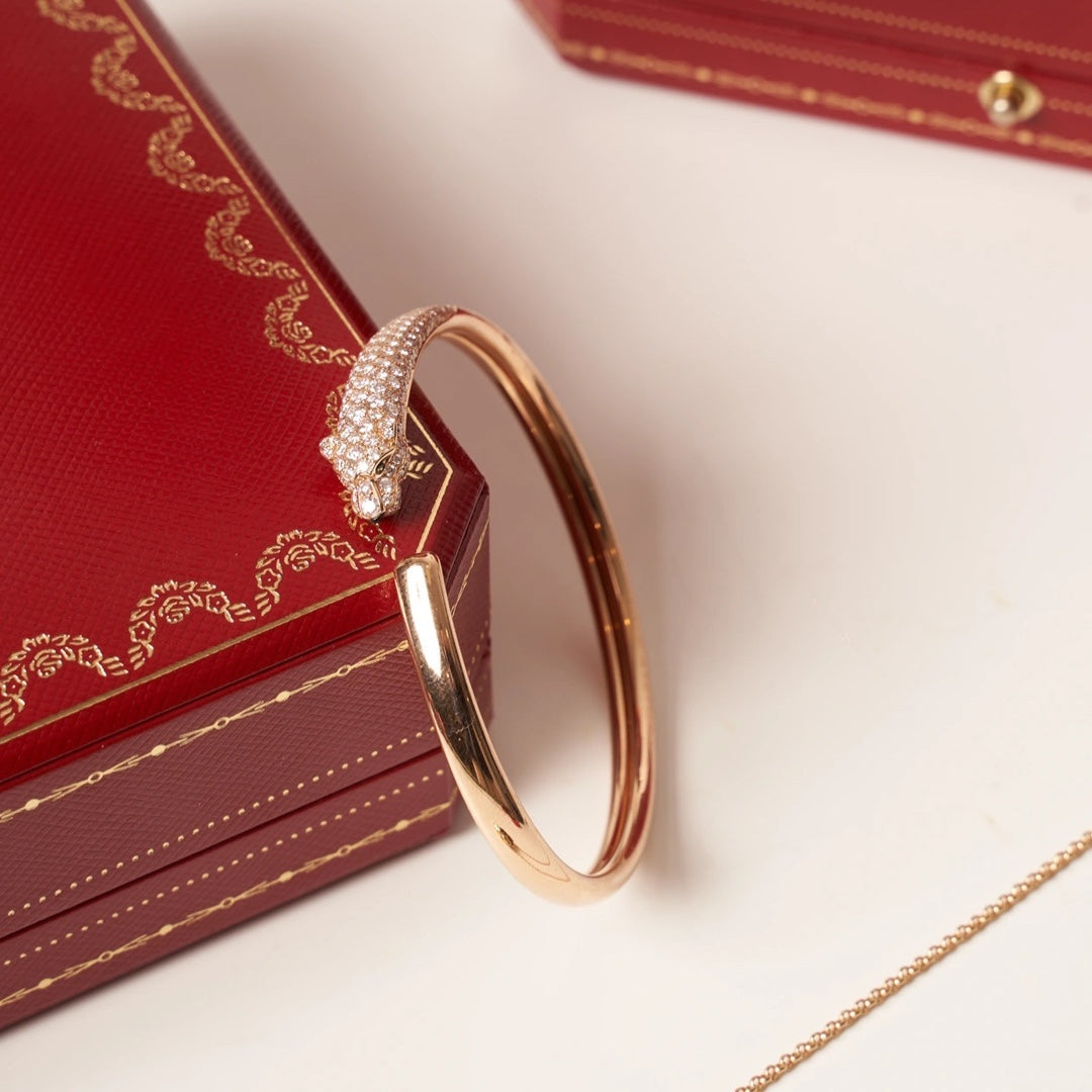 [AuraEcho]PANTHERE ROSE GOLD DIAMOND OPEN BRACELET