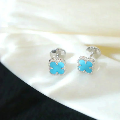 [AuraEcho]CLOVER MINI 9.5MM ONYX STUD EARRINGS SILVER