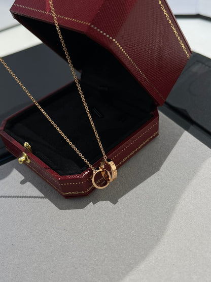 [AuraEcho]LOVE NECKLACE DOUBLE RING PINK GOLD