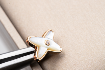[AuraEcho]JEUX DE WHITE MOP ROSE GOLD DIAMOND EARRINGS