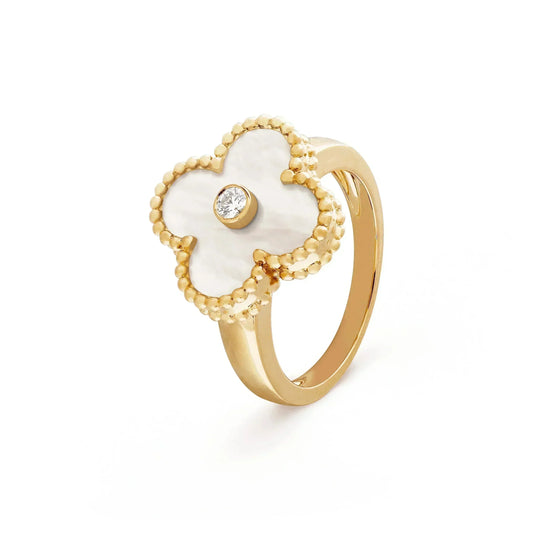 [AuraEcho]CLOVER PINK MOP RING GOLD DIAMOND